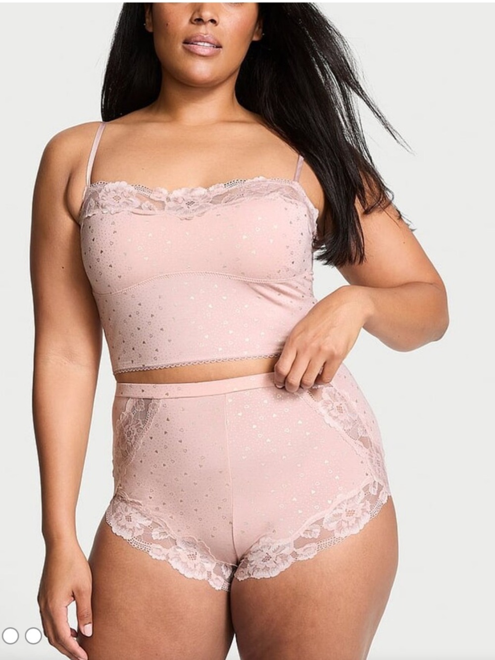 Victoria's Secret Blush Pink Lace-Trim Bandeau Bralette & High-Waist Shorts Set
